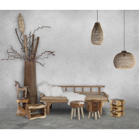 Taburete estilo étnico madera rectangular - 30x30x45h