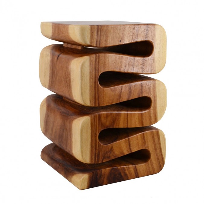 Taburete estilo étnico madera zigzag - 30x30x45h