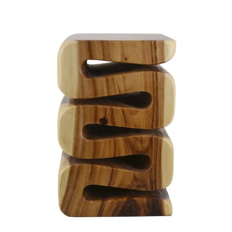 Taburete estilo étnico madera zigzag - 30x30x45h