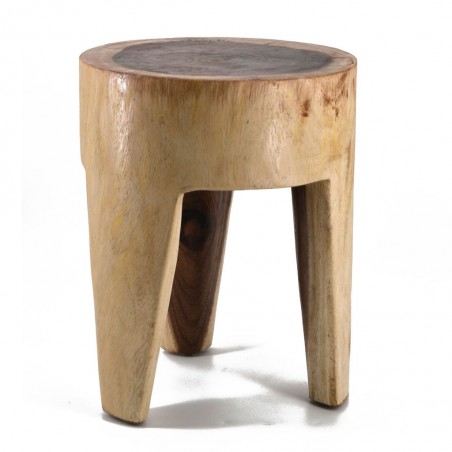 Taburete redondo estilo étnico madera suar - 35x35x45h