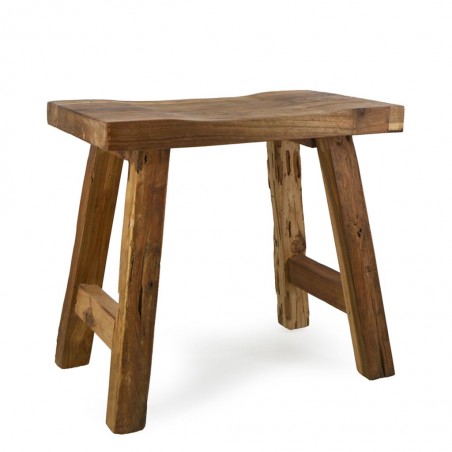 Taburete rústico madera de teca natural - 52x32x48h