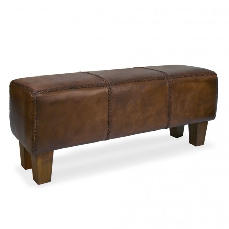 Banqueta tapizado en cuero y patas de caoba - 110x35x45h