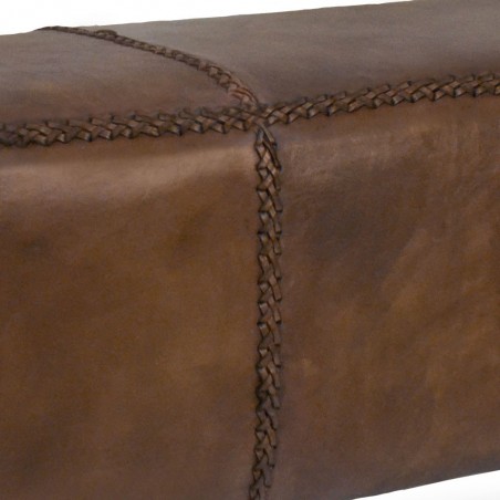 Banqueta tapizado en cuero y patas de caoba - 110x35x45h