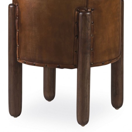 Taburete redondo en cuero y patas de caoba - 38x38x50h