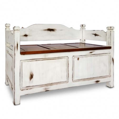 Banco con baúl estilorústico madera decapé - 110x45x70h