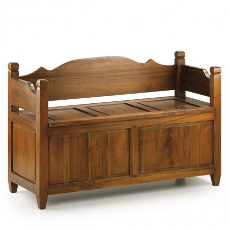 Banco con baúl estilo rústico madera natural - 110x45x70h
