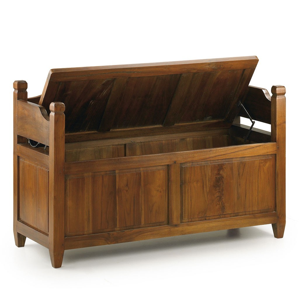 Banco con baúl estilo rústico madera natural - 110x45x70h