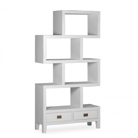 Libreria con dos cajones madera mindi blanco 100x35x190h