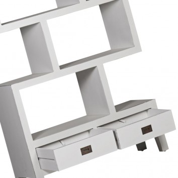 Libreria con dos cajones madera mindi blanco 100x35x190h 2