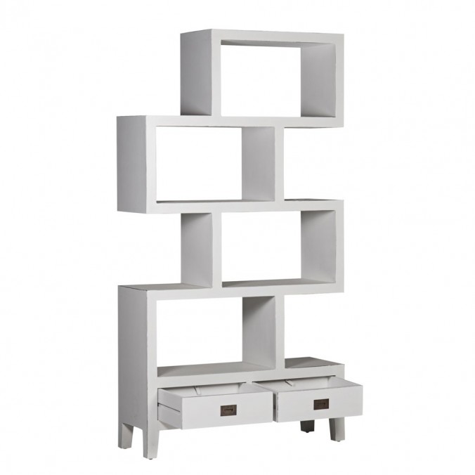 Libreria con dos cajones madera mindi blanco 100x35x190h
