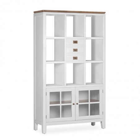 Libreria con vitrina madera mindi blanco 110x40x190h