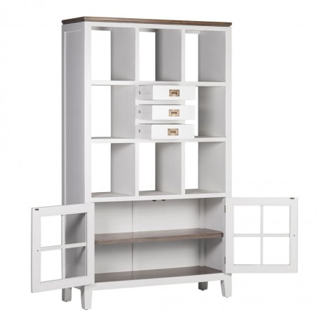 Libreria con vitrina madera mindi blanco 110x40x190h