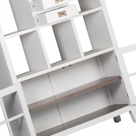 Libreria con vitrina madera mindi blanco 110x40x190h