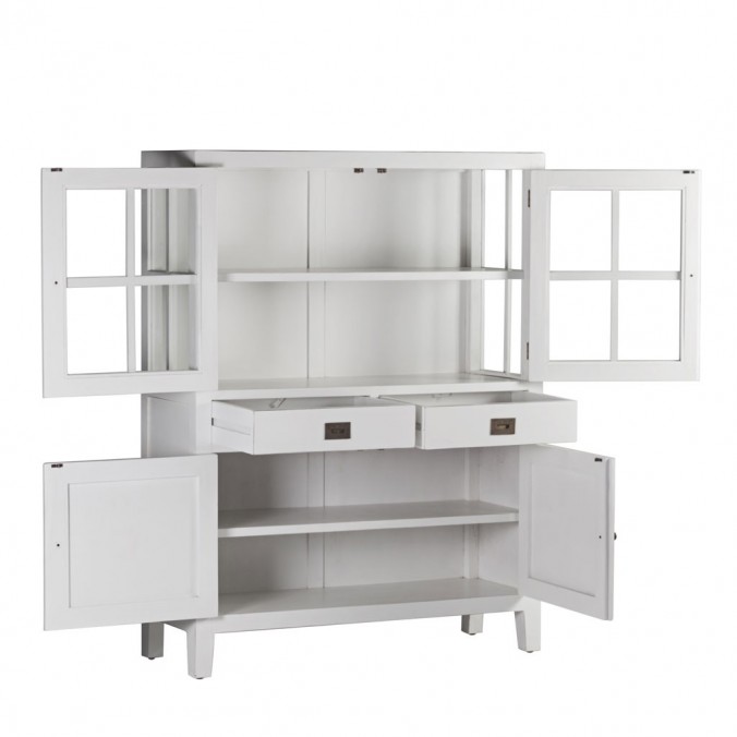 Vitrina con 2 cajones en madera mindi blanco 110x40x145h