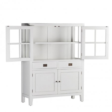 Vitrina con 2 cajones en madera mindi blanco 110x40x145h