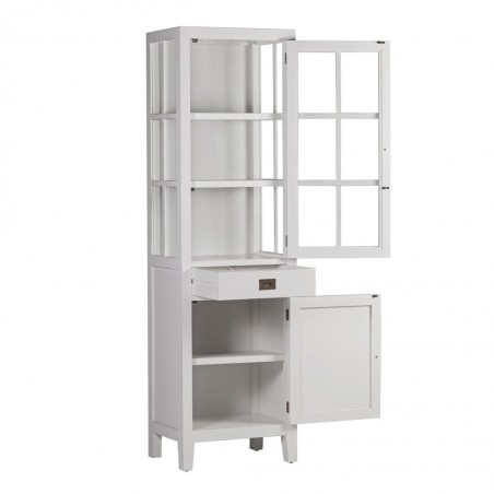 Vitrina con 1 cajón en madera mindi blanco 55x40x190h