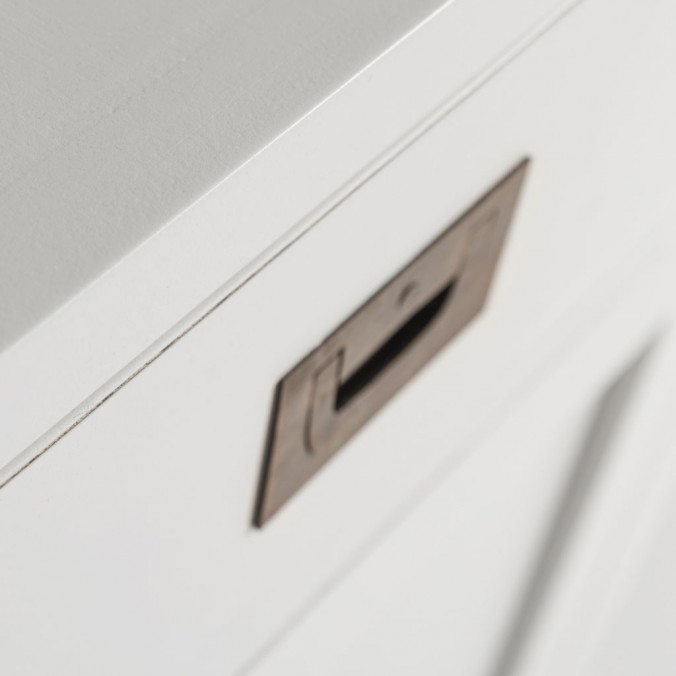 Vitrina con 1 cajón en madera mindi blanco 55x40x190h