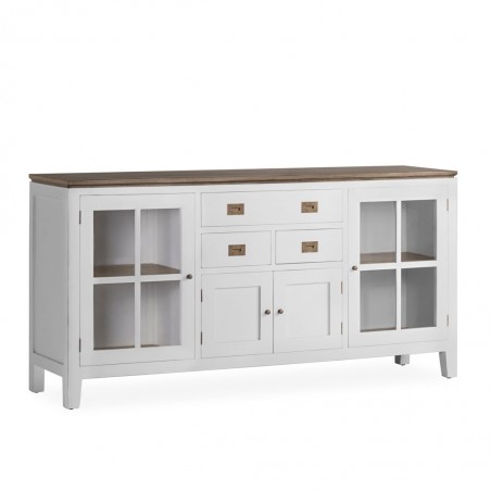 Aparador 3 cajones y 4 puertas en madera mindi blanco 180x45x90h