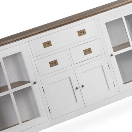 Aparador 3 cajones y 4 puertas en madera mindi blanco 180x45x90h