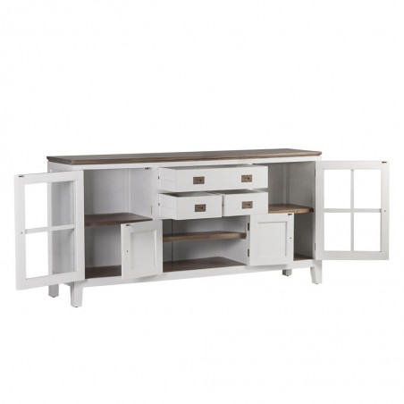 Aparador 3 cajones y 4 puertas en madera mindi blanco 180x45x90h