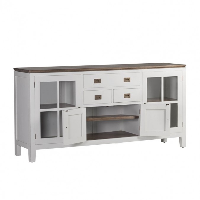 Aparador 3 cajones y 4 puertas en madera mindi blanco 180x45x90h