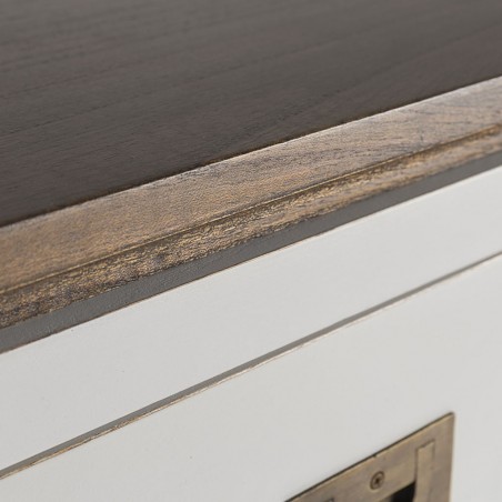 Aparador 3 cajones y 4 puertas en madera mindi blanco 180x45x90h