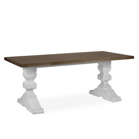 Mesa de comedor madera mindi tono oscuro y blanco 200x100x78h