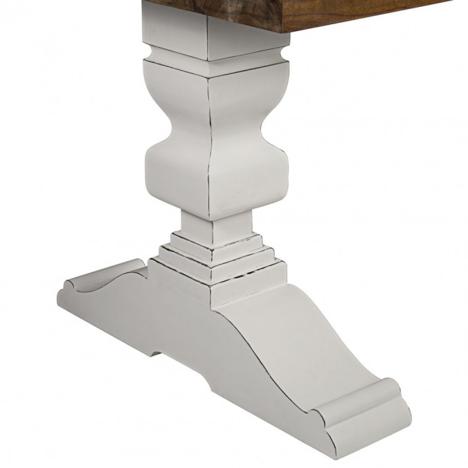 Mesa de comedor madera mindi tono oscuro y blanco 200x100x78h