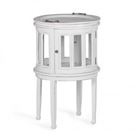 Mesa auxiliar licorera madera mindi tono blanco 50x50x78h