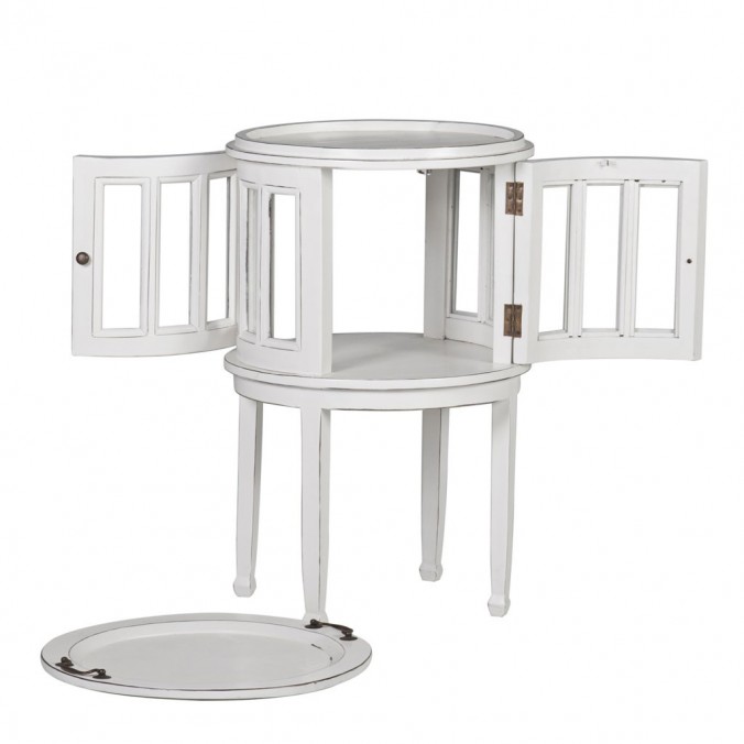 Mesa auxiliar licorera madera mindi tono blanco 50x50x78h