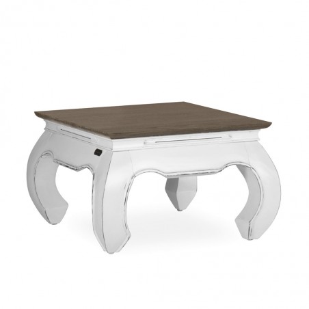 Mesa auxiliar madera mindi tono oscuro y blanco 60x60x40h