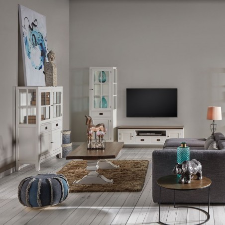 Mesa centro madera mindi tono oscuro y blanco 130x70x45h