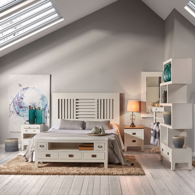 Mueble TV  5 cajones madera mindi blanco 125x40x50h