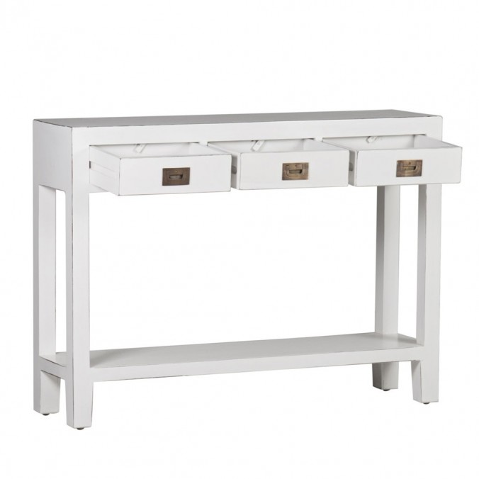 Consola 3 cajones fabricada en madera mindi 110x30x80h Consola 3 cajones fabricada en madera mindi 110x30x80h