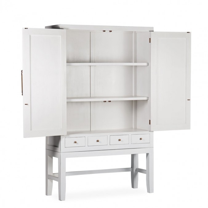 Armario con 4 cajones madera mindi blanco 110x40x180h