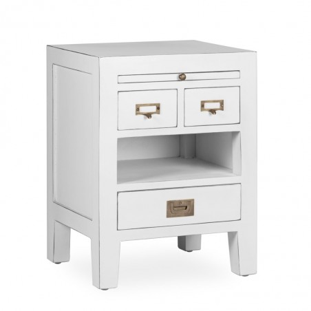 Mesita 3 cajones y bandeja fabricada en madera mindi 45x40x60h