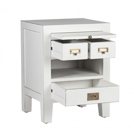 Mesita 3 cajones y bandeja fabricada en madera mindi 45x40x60h