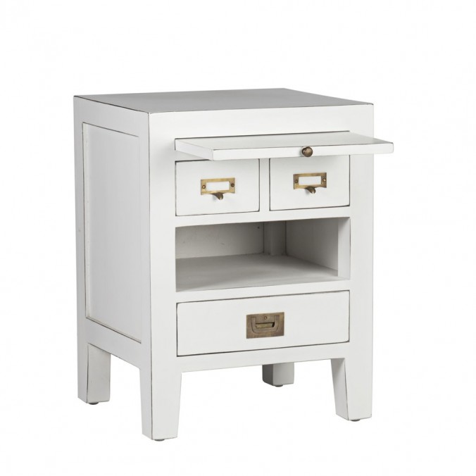 Mesita 3 cajones y bandeja fabricada en madera mindi 45x40x60h