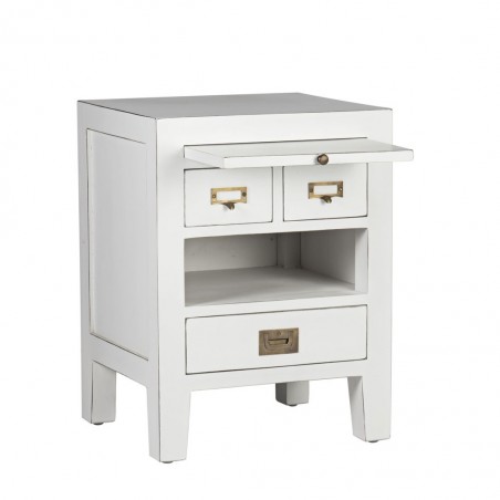 Mesita 3 cajones y bandeja fabricada en madera mindi 45x40x60h