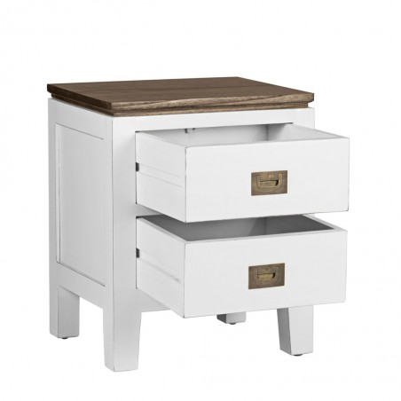 Mesita 2 cajones fabricada en madera mindi 45x40x55h