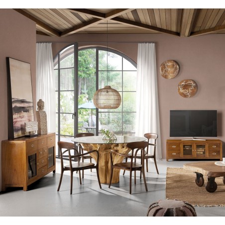 Aparador 7 cajones estilo colonial mindi 160x40x85h