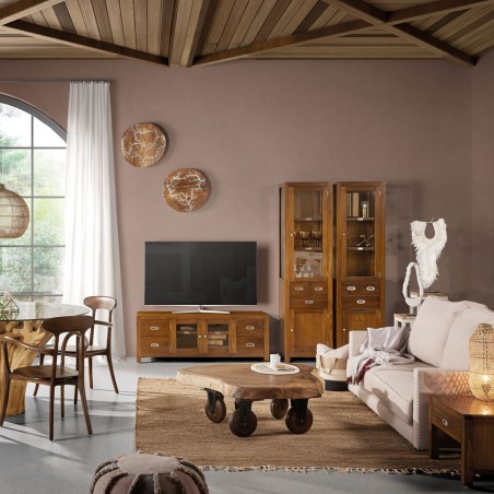 Mueble TV 4 cajones estilo colonial mindi 140x40x50h