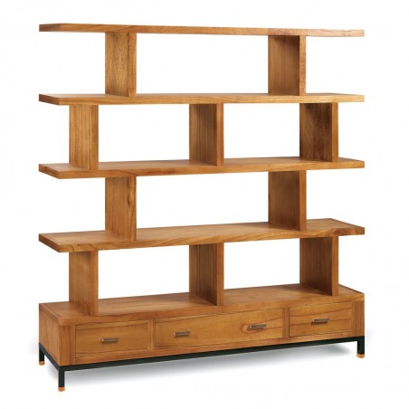 Librería con 3 cajones mindi natural claro 160x35x170h