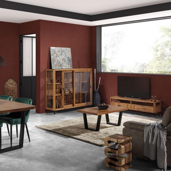 Vitrina baja madera mindi natural claro 180x40x138h