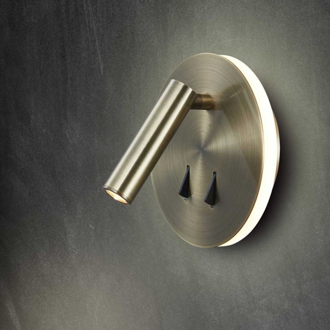 Aplique pared bronce luz LED lectura y ambiental