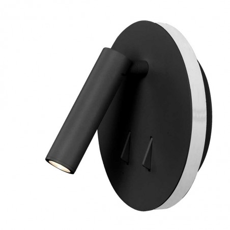 Aplique pared negro luz LED lectura y ambiental