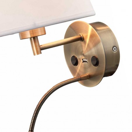 Aplique de pared bronce con lector LED y USB