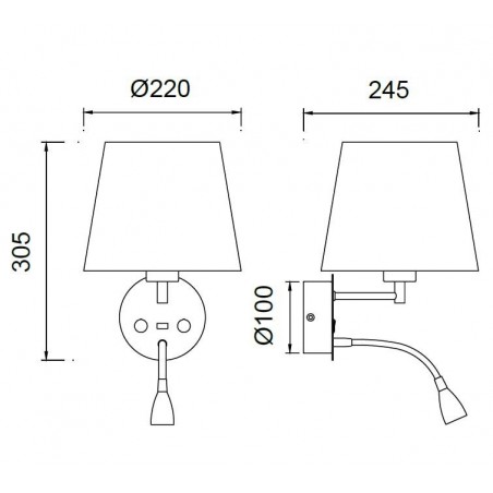 Aplique de pared niquel con lector LED y USB