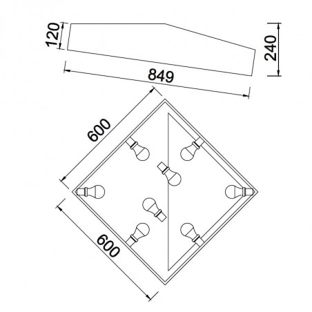 Plafón de techo asimétrico cuadrado 60cm
