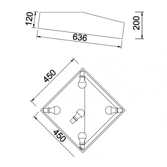Plafón de techo asimétrico cuadrado blanco 45cm
